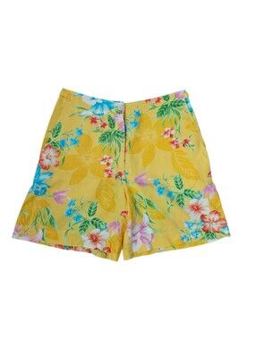 LAUREN RALPH LAUREN Yellow Tropical Floral Linen Shorts | SZ 4